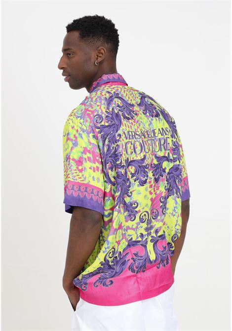 Multicolor men's shirt with abstract baroque motif and logo print VERSACE JEANS COUTURE | 76GAL2BANS437609